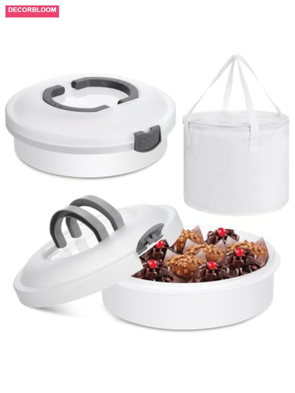 Vesici 2 Pc Insulated Pie Cake Carrier with Lid Handle Round 12"
